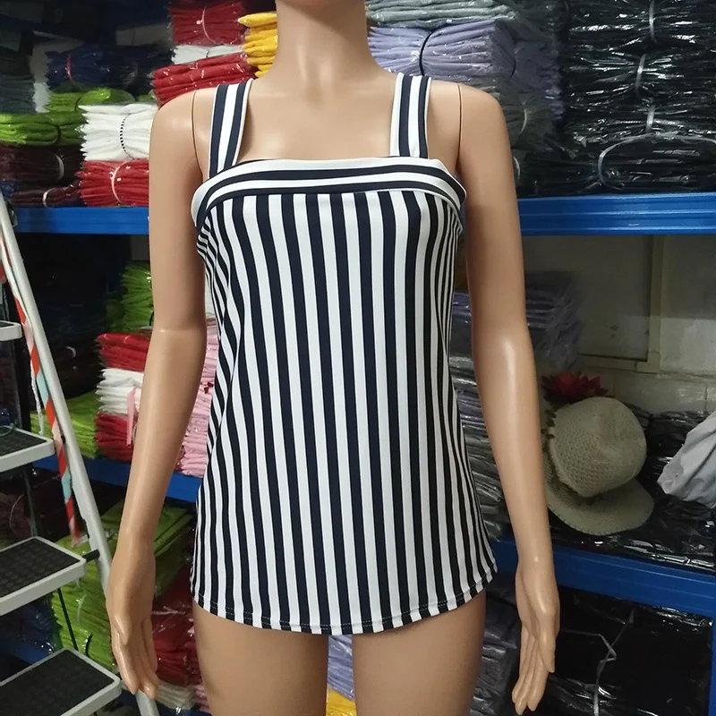 

Women's Striped Suspender Sleeveless Tees Open Back T-shirt Women's Top Maternity Dress