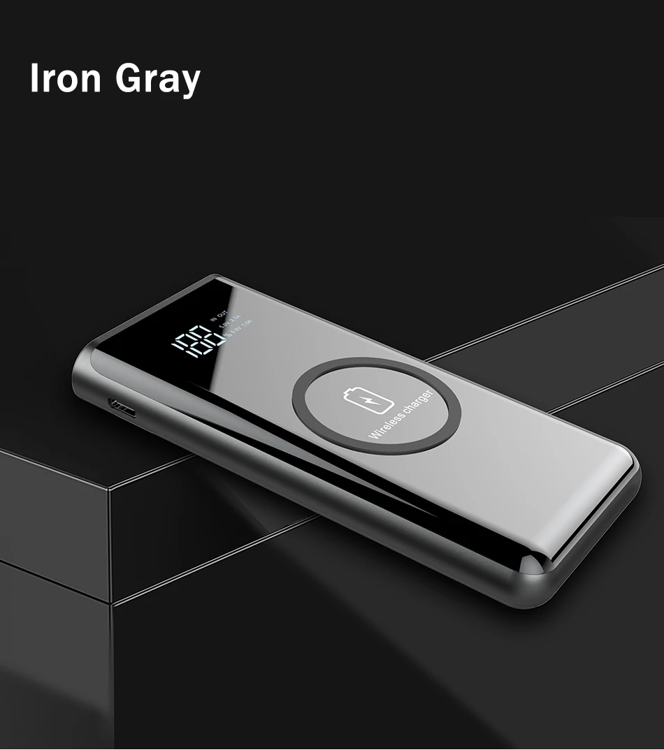 Power Bank 10000 мА-ч, беспроводное зарядное устройство YKZ светодиодный дисплей портативное зарядное устройство power bank с светодиодный фонарик внешняя батарея для iPhone