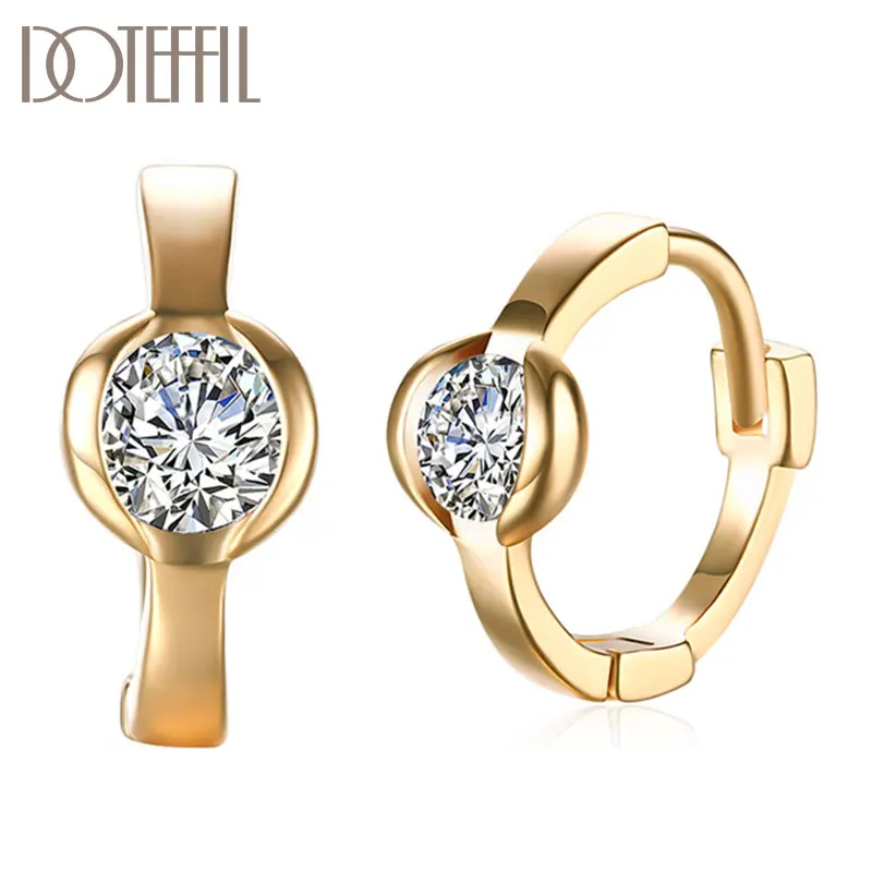 

DOTEFFIL 925 Sterling Silver 18K Gold Diamond AAA Zircon Earrings For Women Jewelry Fashion Wedding Engagement Party Gift