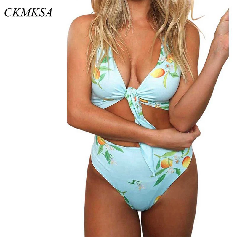 Набор бикини с высокой талией новинка 2019 сексуальный женский купальник принтом