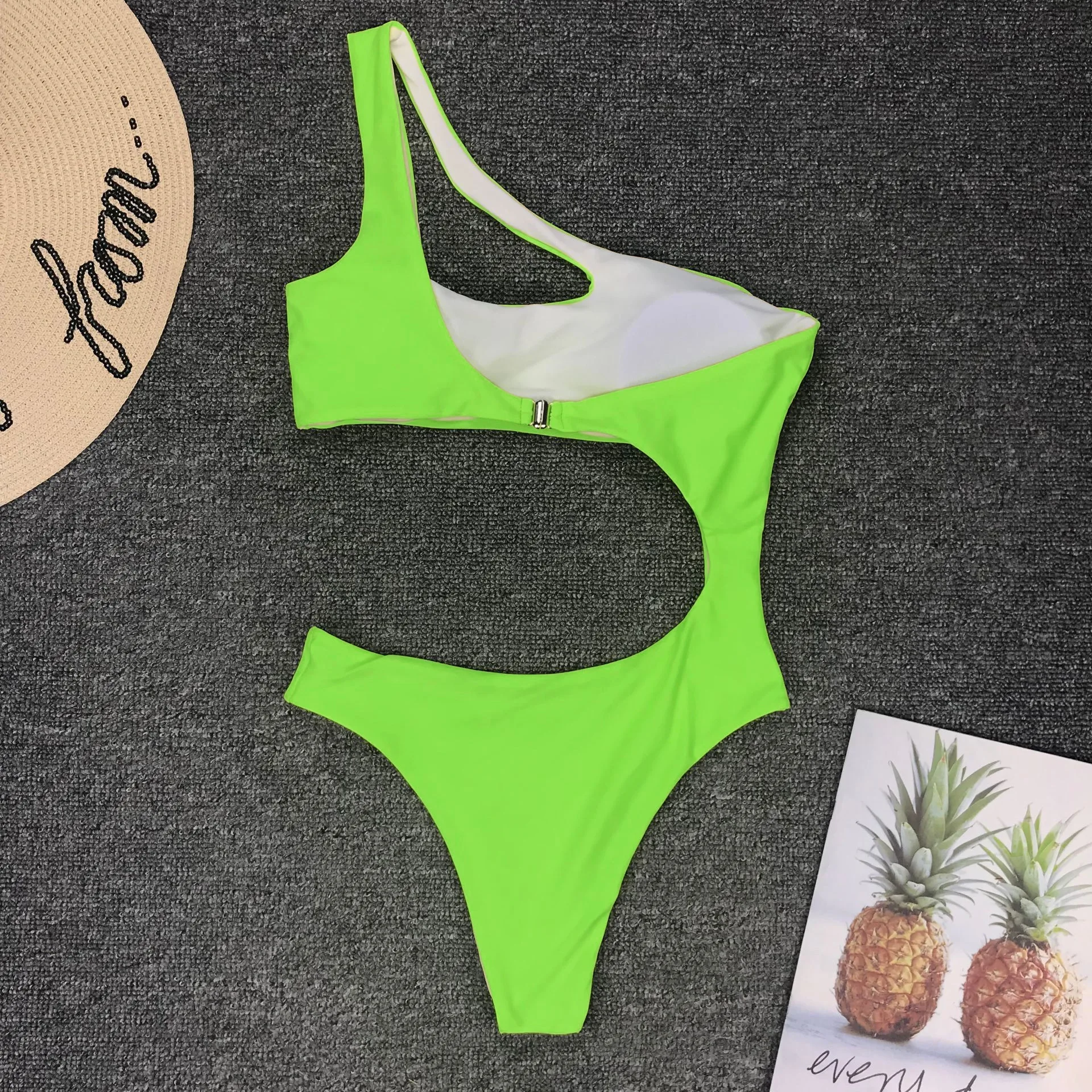 Купальник на одно плечо Bkning неоновый купальник Винтажный Зеленый боди с вырезами