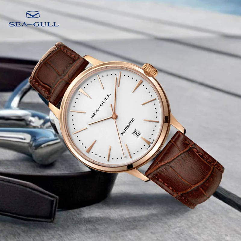 

Seagull watch men's automatic mechanical watch simple ultra-thin business watch calendar belt waterproof watch 519.12.6006