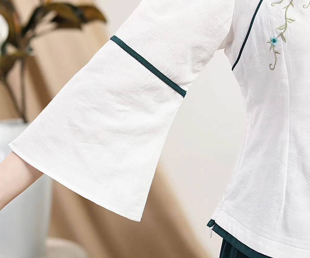 

Stand Collar Jackets Short Sleeve Top Clothing Hanfu Girls' Summer New Shirt Cotton Linen Women Slim Chinese Traditional Blouse