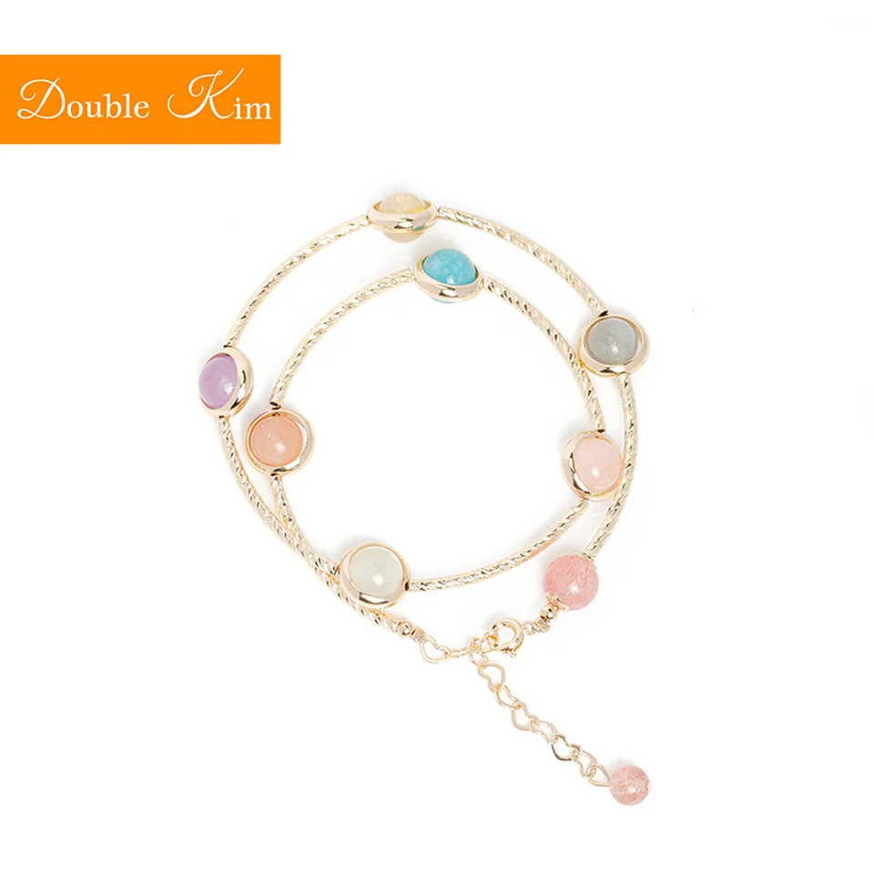 Двухуровневый браслет с радужным сахаром инкрустированные натуральными камнями