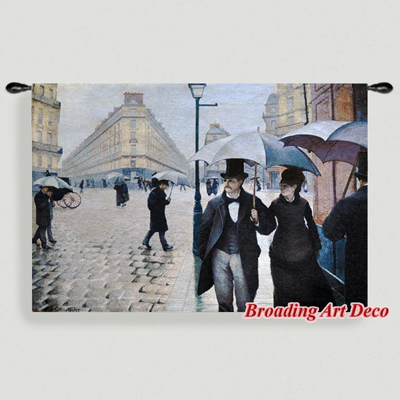 

Paris Street; Rainy Day Jacquard Weave Tapestry Wall Hanging Gobelin Home Art Textile Decoration Aubusson Cotton 100% 120x83cm