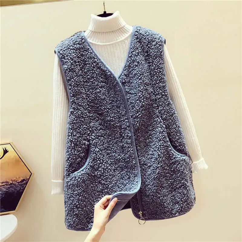 

Lambs Wool Vest Women Chaleco Mujer Autumn Winter Jacket Women Fashion Loose Sleeveless Vest Coat Casual Warm Waistcoat C6388