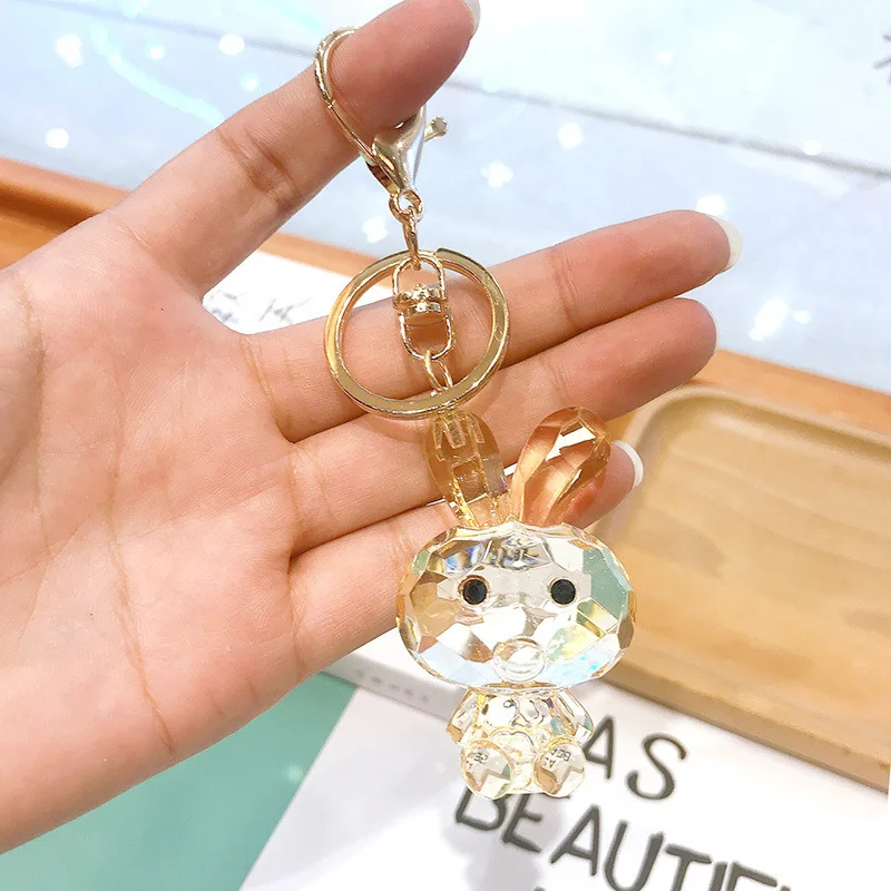 

High Quality Hot Sale Fashion Crystal Rabbit Doll Keychain Lovely Lovers Car Key Chain Girl Bag Pendant Accessories Keyring