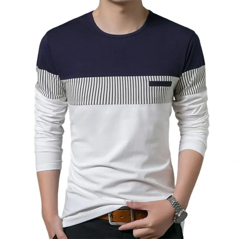 

Men Sweater Easy to Wash Sweater Fit All Match Great Knitted Patchwork Pullover Spring Sweater