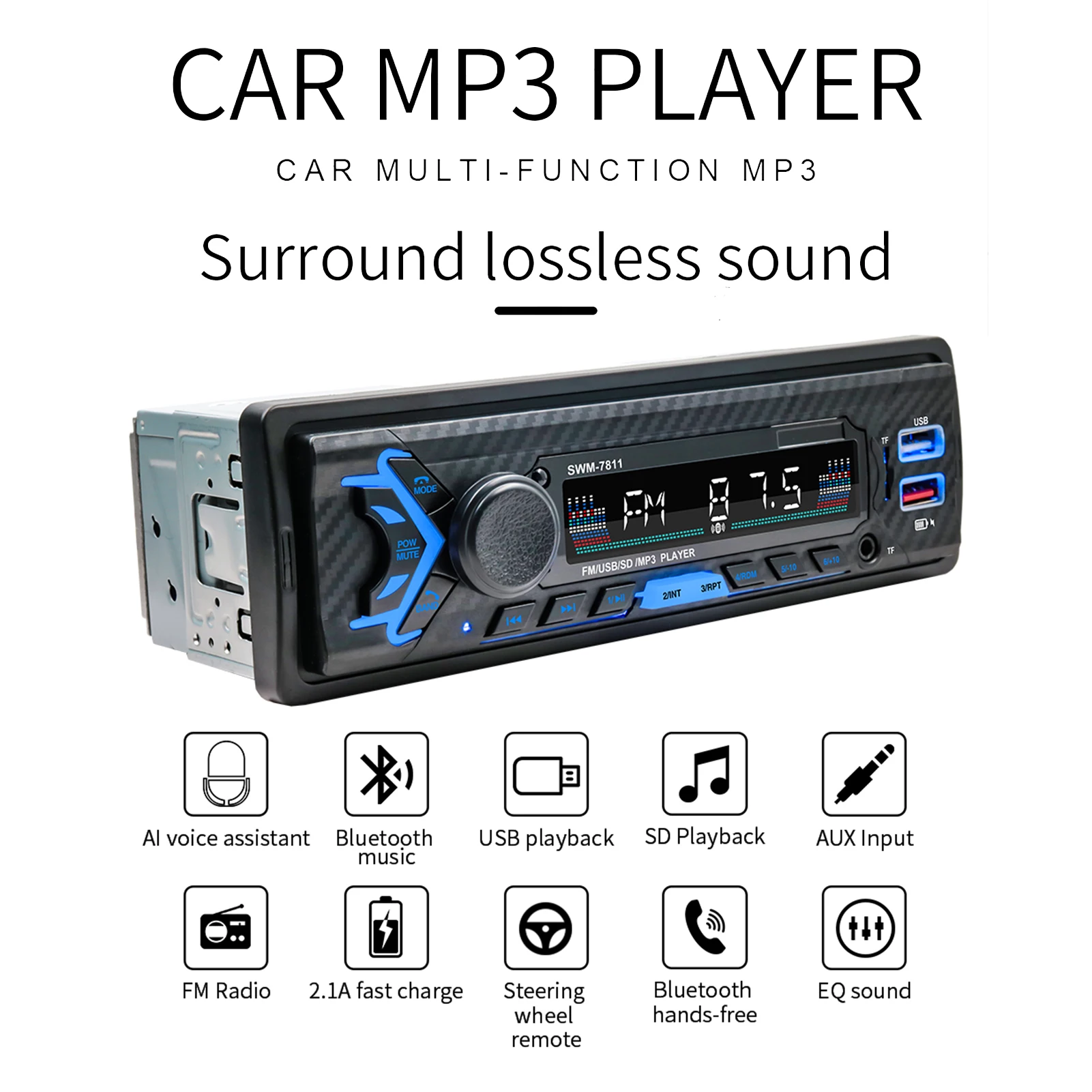 Автомагнитола 1 DIN автомобильная аудиосистема FM Bluetooth mp3-плеер сотовый телефон