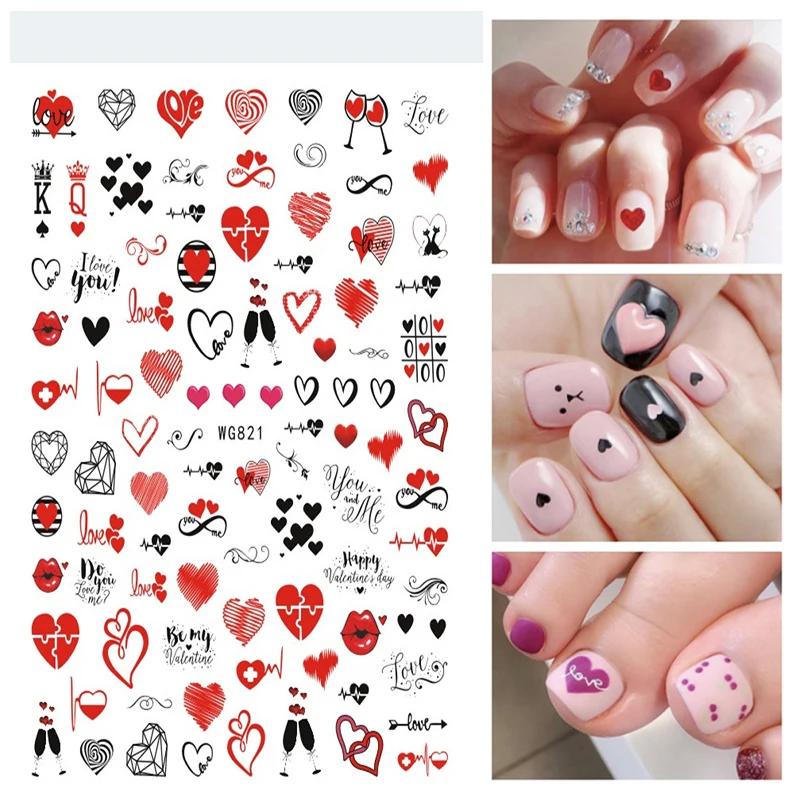 

10PCS DIY Letter Line Nail Art Sticker 3D Sexy Lips Self Adhesive Nail Slider Love Collection Nail Art Decorative Decal