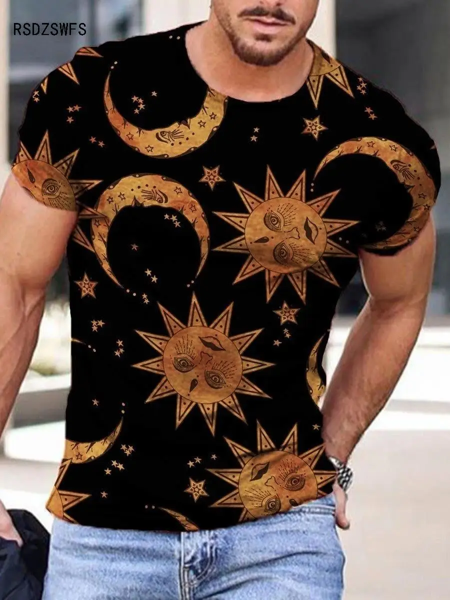 

Summer New Men Fashion scrawl Harajuku Printed O Collared Ethnic Style T Shirts Men's Oversized Vintage Short Sleeve T shirts