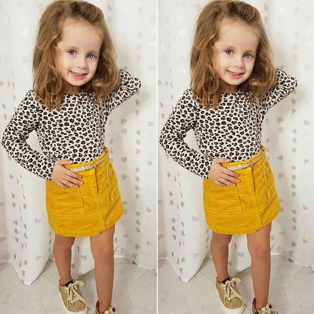 Одежда из 2 предметов для маленьких девочек 1-6 лет топы леопардовая футболка
