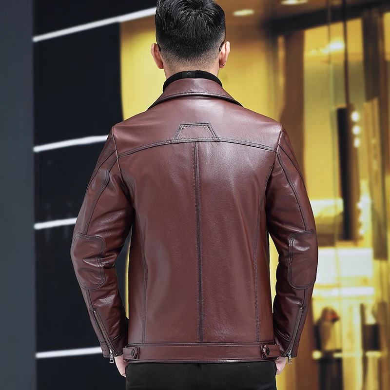 

KOLMAKOV 2021 Autumn New Style Men's Full-grain Leather Short Turn-Down Collar Jacket Business Casual Slim Male Coat 165-195