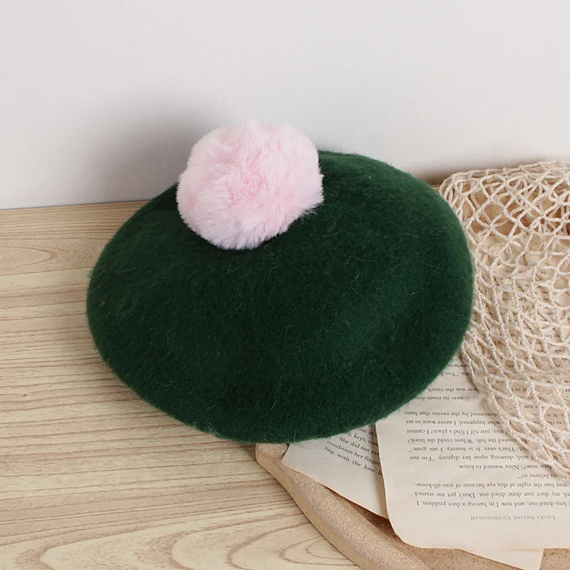Little Girls Soft Beret Hat Classic French Style Winter Warm with Cute Pompom | Детская одежда и обувь