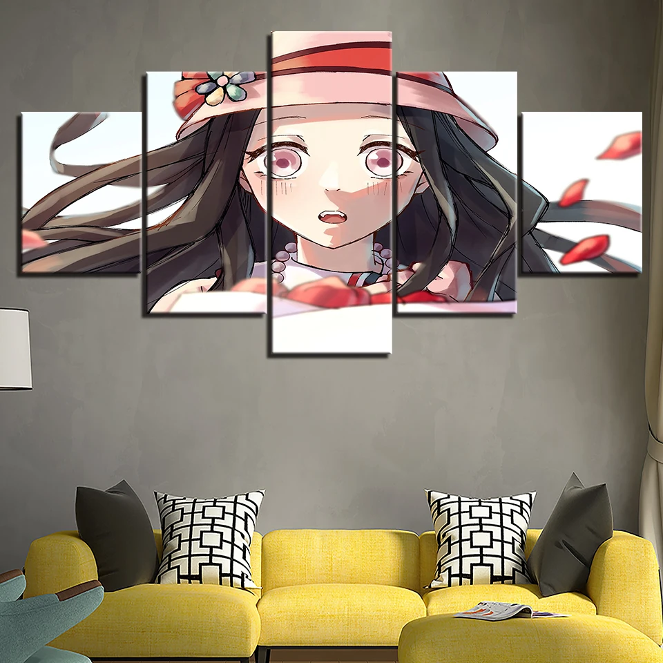 

Canvas Painting Anime Demon Slayer Nezuko Kamado HD Prints Picture 5 Pieces Wall Art Poster Modern Living Room Home Decor Frame