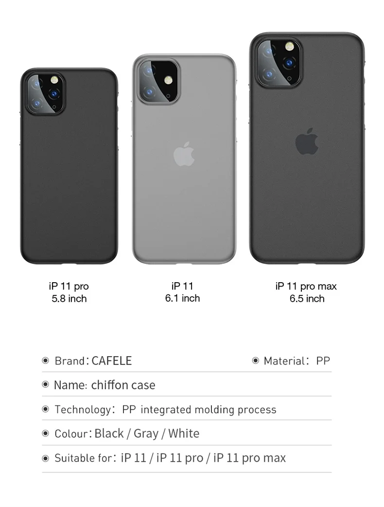 Чехол CAFELE PP для iphone 11 pro max x, Ультра Тонкие Матовые чехлы для Apple iphone 11 pro, модная задняя крышка