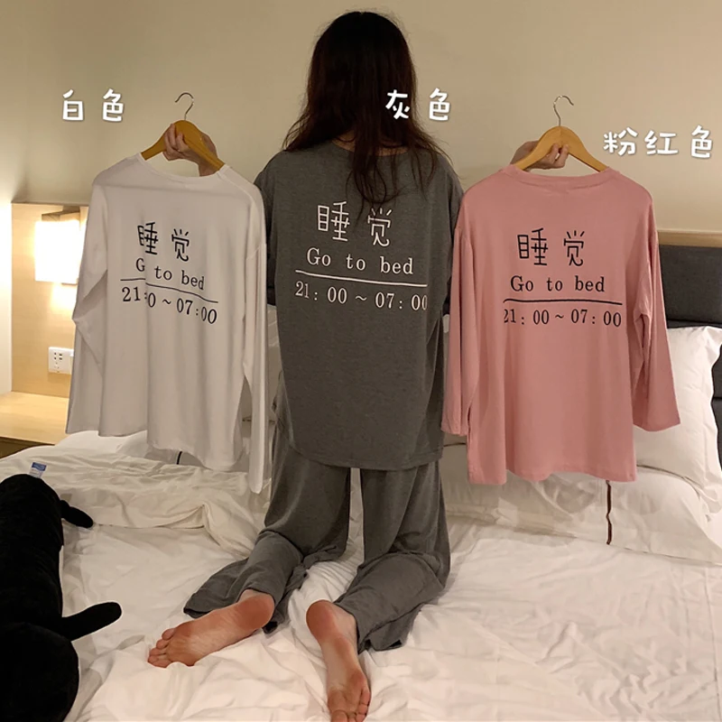 

sprin autumn long Sleeve Thin Cartoon Print Cute Sleepwear Girl Pijamas Mujer Leisure Homewear Women Hot Sale Women Pajamas Sets