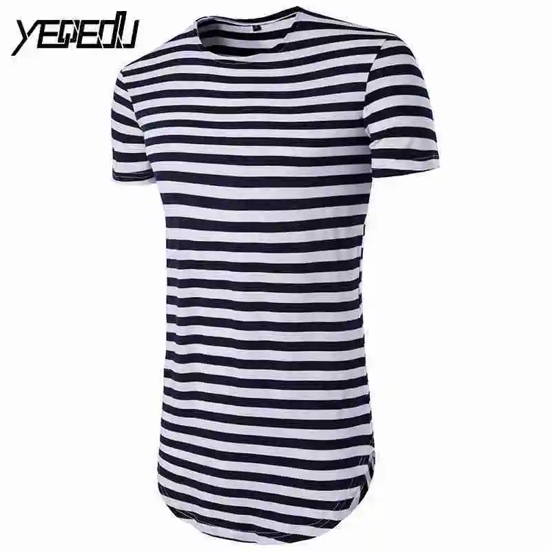 #4103 летняя полосатая футболка в стиле Харадзюку очень длинная хип-хоп Мужская