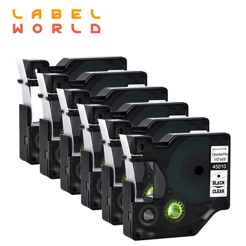 Этикетки World 6 шт. 45010 совместимый с Dymo D1 manager 12 мм Black on Clear Label кассета для label Printer DYMO