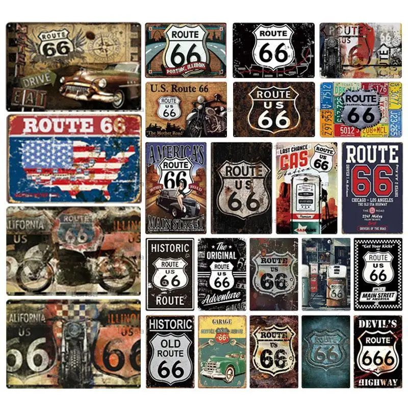 

Route 66, металлический знак винтажная табличка, жестяной знак для мотоцикла, Настенный декор для гаража, бара, металлические поделки, Ретро пла...