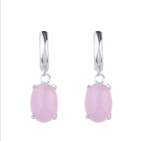 silver plated oval shape pink cubic zirconia drop earrings for women anniversary gift jewelry
