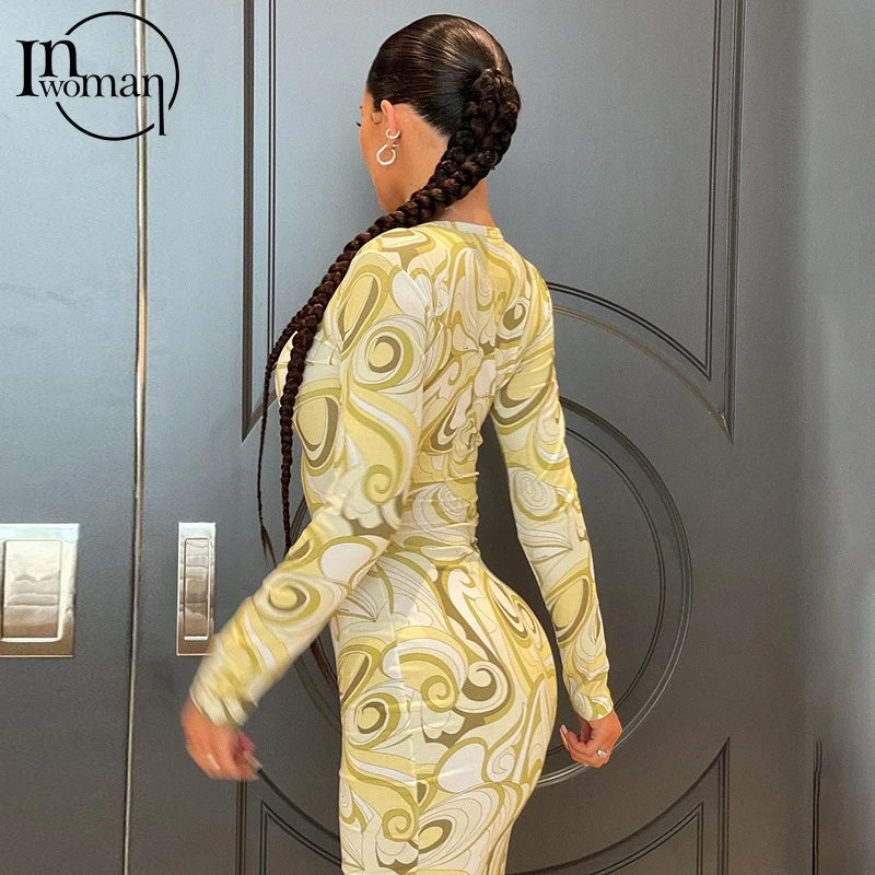 

INWOMAN Party Print Summer O Neck Knitted Sheath Long Sleeve Backless Bodycon Long Dress Women Sexy Clubwear Sleeveless Dresses