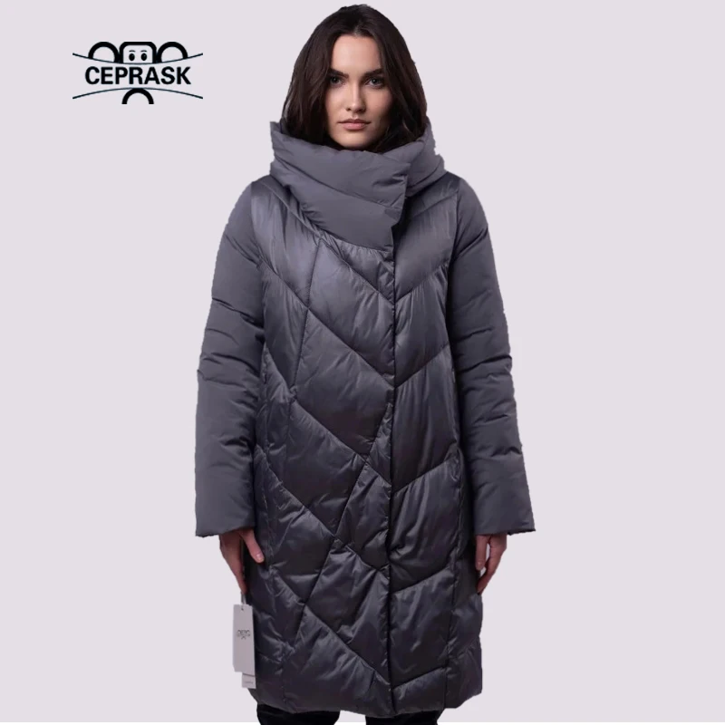 CEPRASK 2021 Fashion Plus Size 6XL Winter Down Jacket Women Long Parkas Padded Quilted Coats Overcoat Female Cotton Overwear