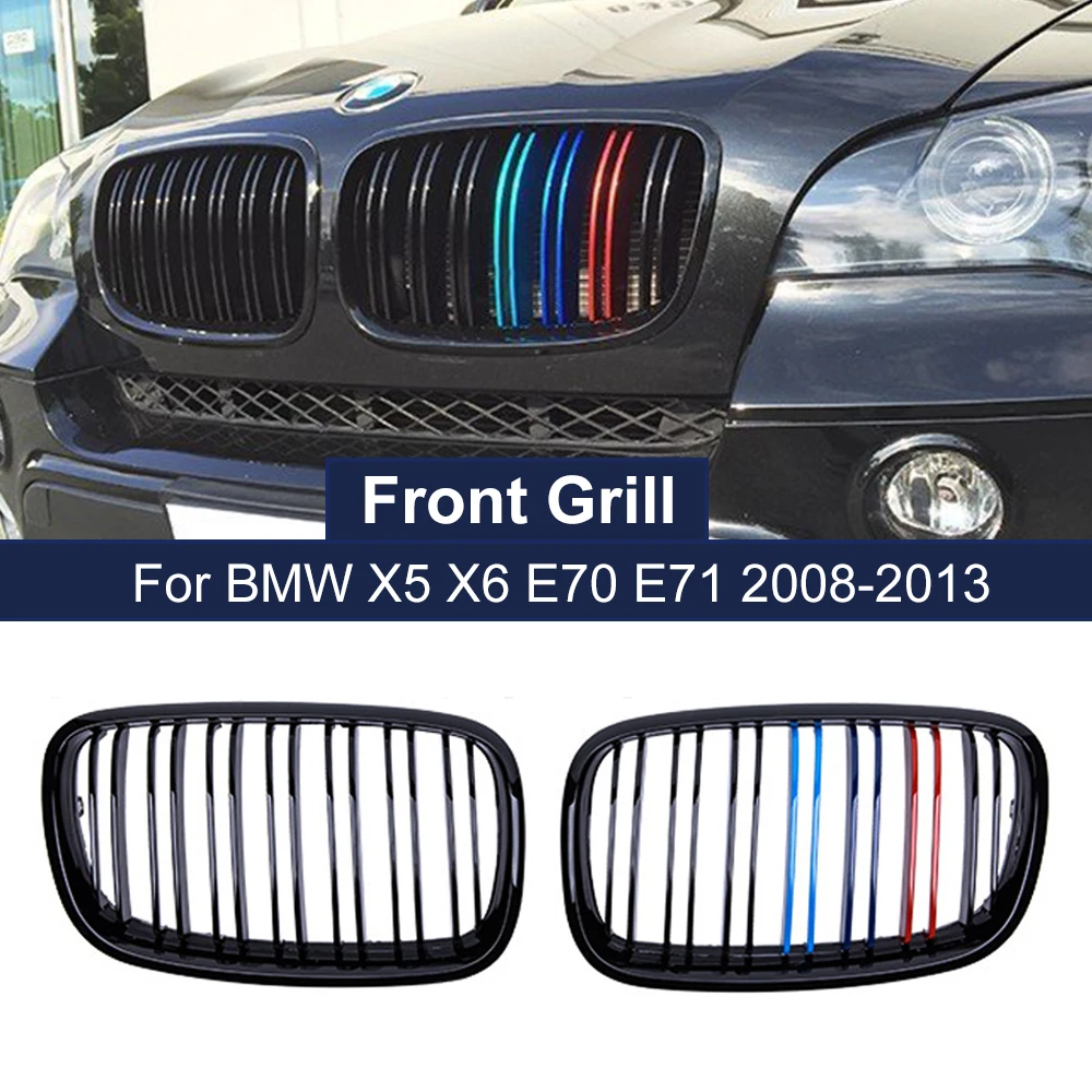 fender car part 2PCS Car Front Bumper Grille Cover Trim For BMW X5 X6 E70 E71 2008-2013 M-Color Kidney Grilles Dual Slat Style Replacement Grill avs bug deflector