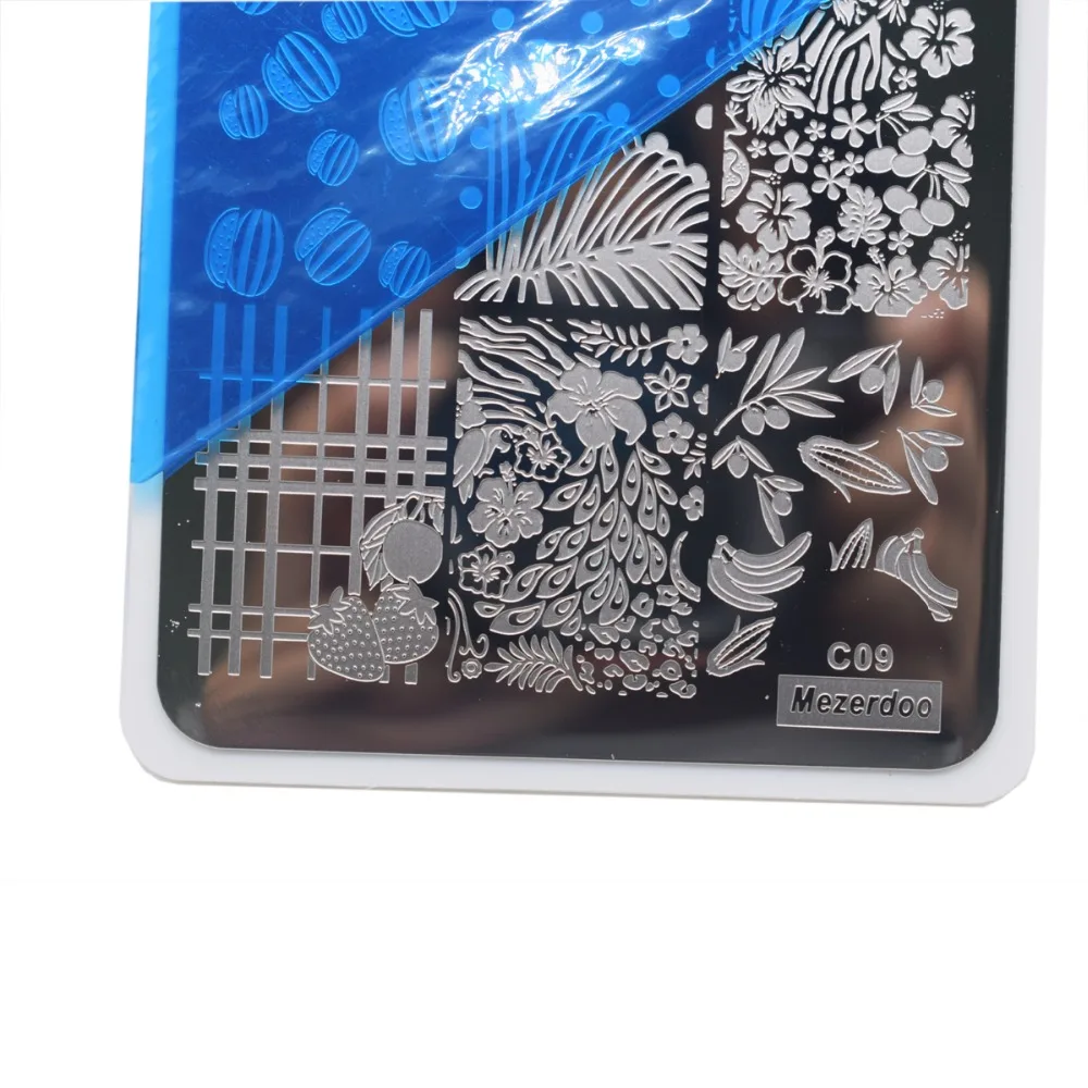 Шаблон для штамповки Mezerdoo с изображением фруктов и листьев прямоугольник