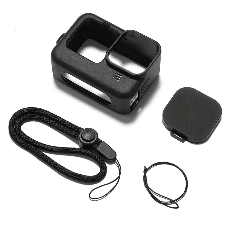 Силиконовый защитный чехол для GoPro Hero 9/10 Черный силиконовый с рамкой и ремешком