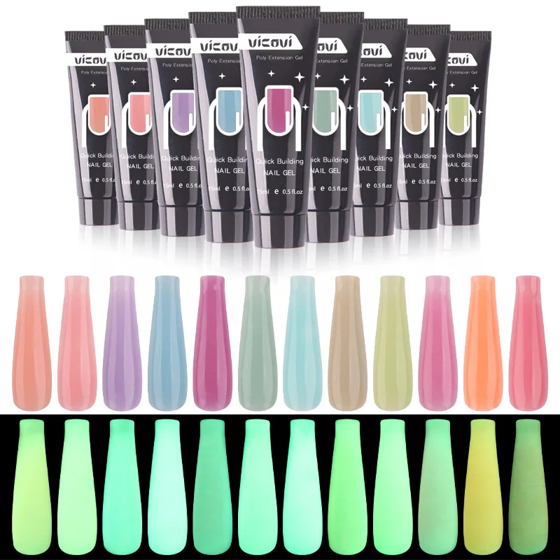 

15ml Luminous Crystal Nail Art Extension Gel UV Builder Extender Speedy For Paperless False Nail Mold Tips Charms Stickable