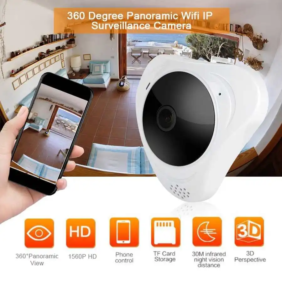 Панорамная инфракрасная камера видеонаблюдения 3 Мп 360 градусов ONVIF Wi Fi IP|Камеры