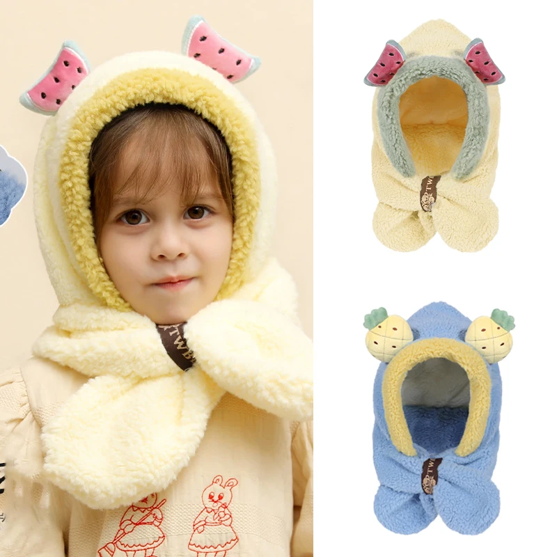 Детская осенне-зимняя теплая шапка и шарф для мальчиков и девочек милый мультяшный мягкий аксессуар