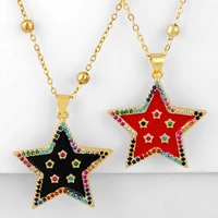 2021 hip hop drop oil five pointed star pendant necklace paved with colorful zircon light luxury fashion couple necklace