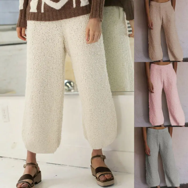 Женские Эластичные прямые брюки с высокой талией и широкими штанинами для дома