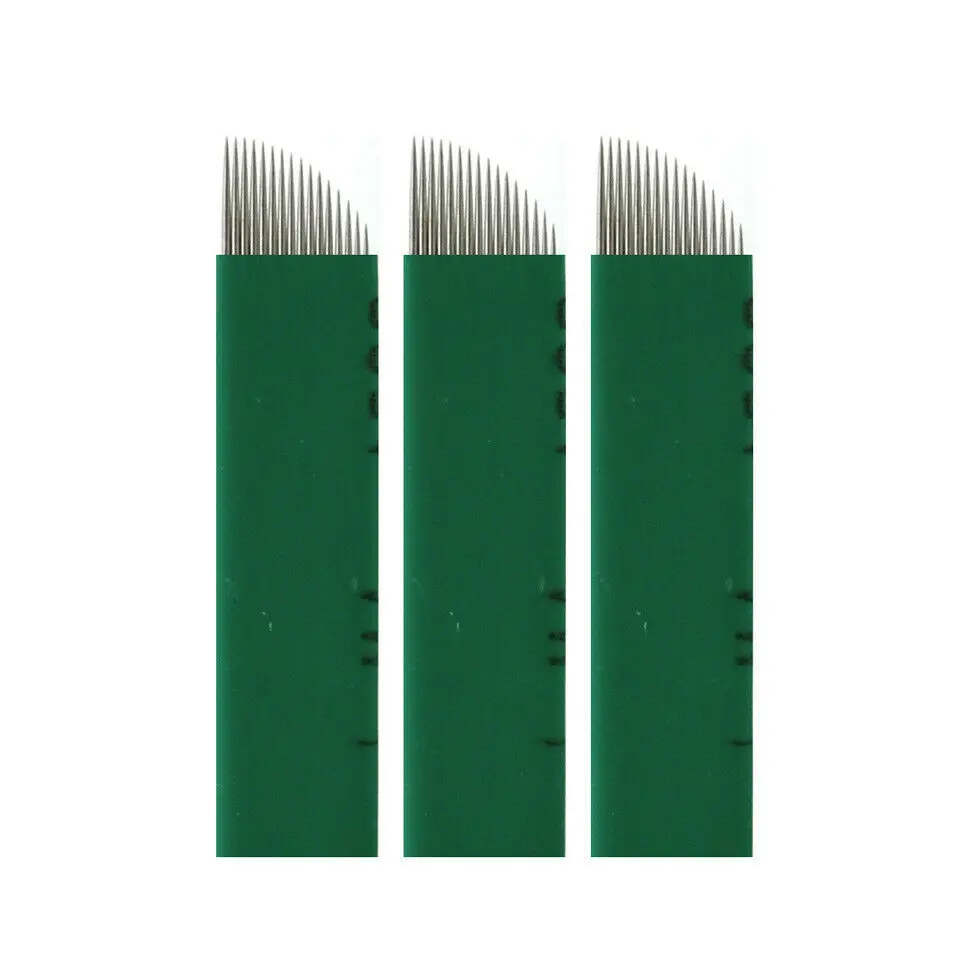 10pcs Bevel Green 16 Pins Microblading Needles Manual Line Eyebrow Tattoo Permanent Makeup Shading Microblades |