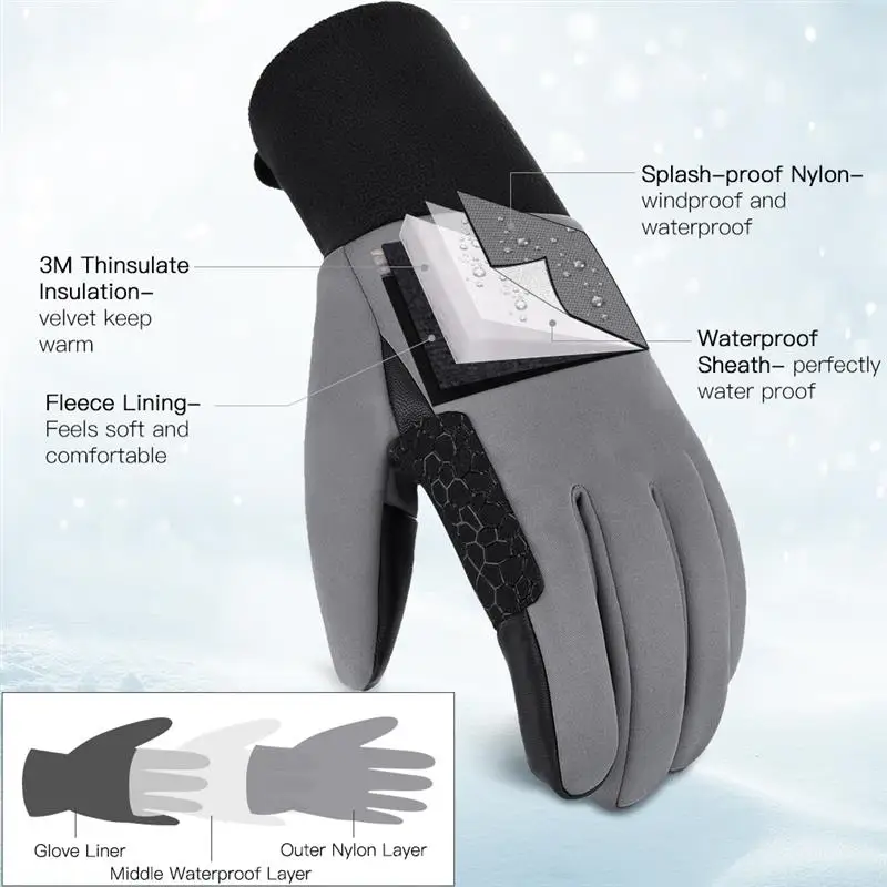 Vbiger Зимние перчатки для взрослых сенсорного экрана противоскользящие
