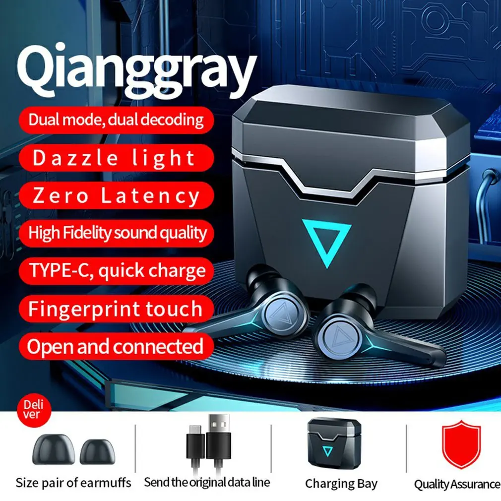 

E-sports Bluetooth-compatible headset wireless in-ear gaming high-quality low-latency TWS headset new In-ear Ear Hook