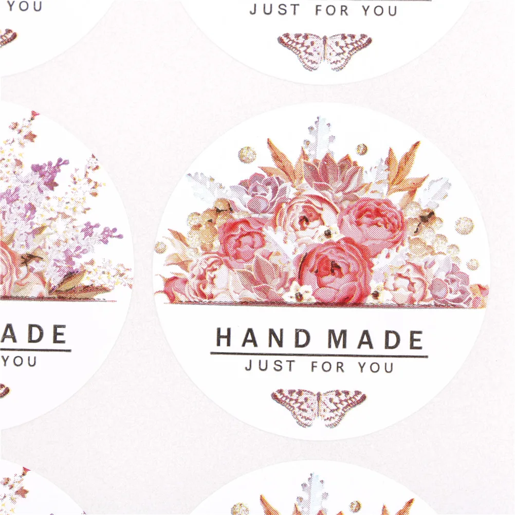 

High quality 54pcs/lot(6 Sheets) Round Flowers Butterfly Hand Made Flower Sticker Gift Baking Bag Sealing Packing Sticker DIY