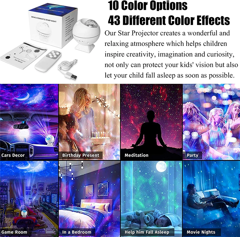 

Ocean Wave LED Nebula Cloud Moon Star Projector Starry Sky Night Light Galaxy Projection Lamp for Party Home Room Decor Light