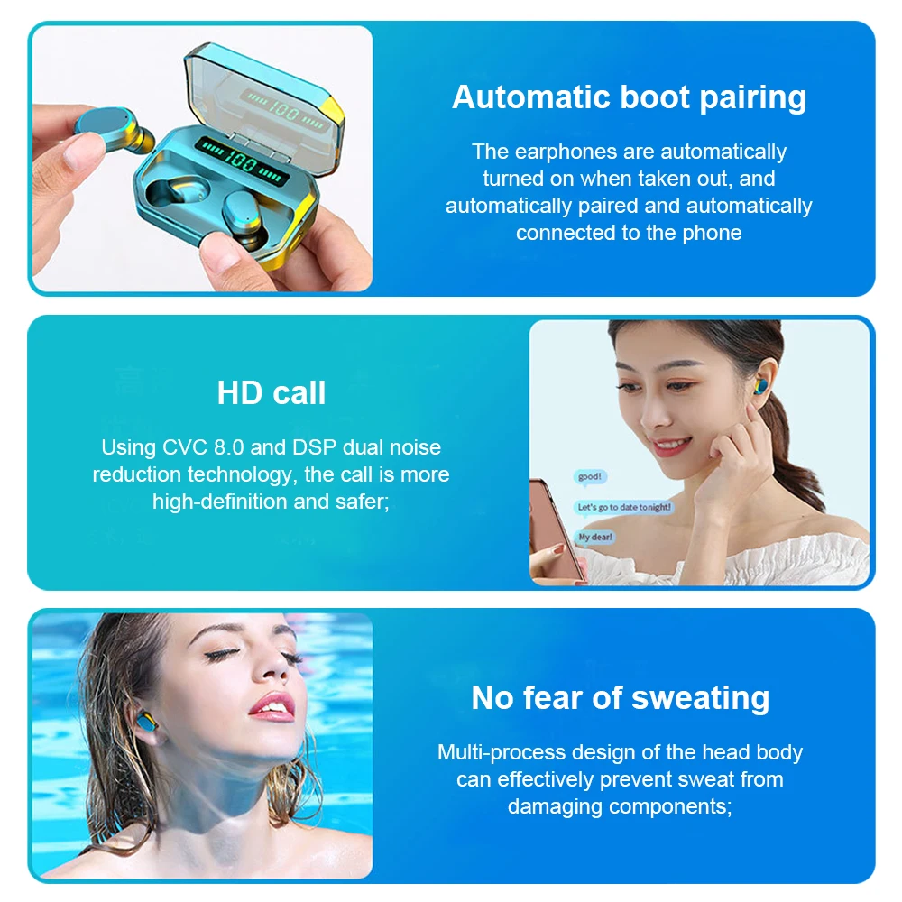 

TWS Wireless Bluetooth Headphones Stereo Earphones LED Power Digital Display Headsets Earbuds with Microphone for Smartphones