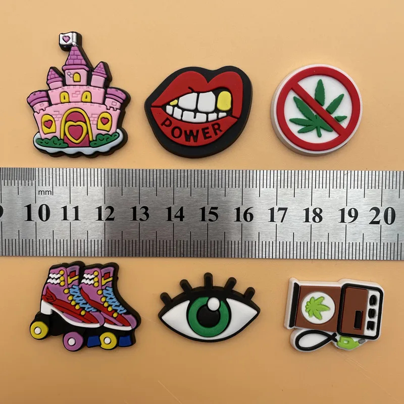 Single Sale 1 Pcs Crocs Charms PVC Slipper Accessories Funny Plant Pink Castle Shoe Decoration Creative Pattern For Kids Party