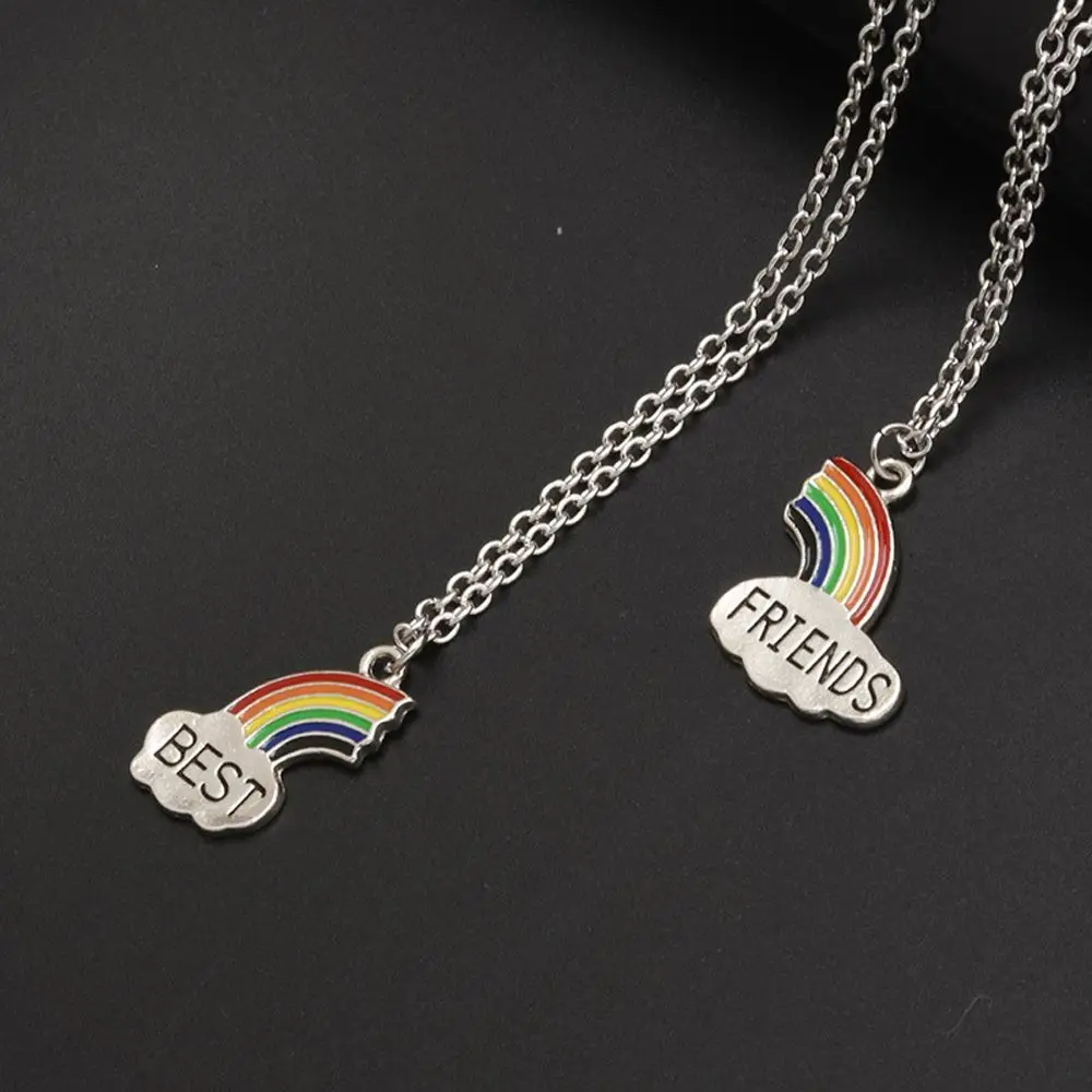 Fashion Best Friend Stitching Pendant Necklace for Female Broken Heart Drip Oil Rainbow Friendship Choker Chain | Украшения и