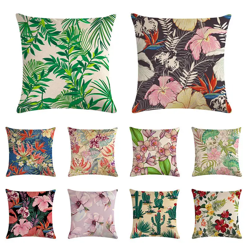 

Floral Pattern Cactus Palm Leaves Flowers Garden Mini Prints Beautiful Cushion Cover Sofa Throw Pillow Case 1461