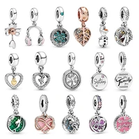 pan style 925 sterling silver mermaid princess charm rose gold love charm new snowman epoxy earphone pendant jewelry making gift