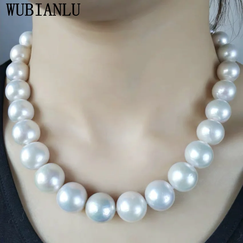 WUBIANLU Wholesales Designer Jewelry Big 14mm White Sea South Shell Pearl Necklace Women In Choker Necklaces Fashion Jewellery