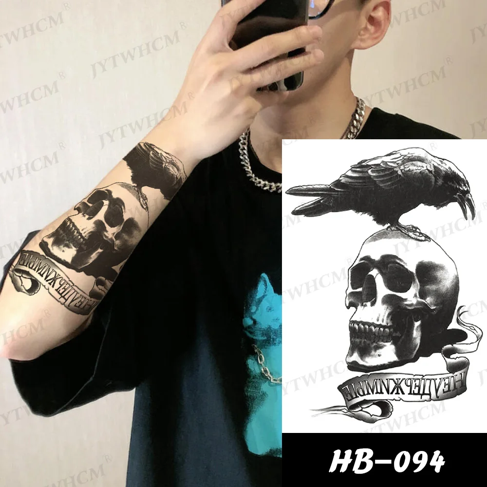 Черные скетч наклейки s искусственная Татуировка Череп Демон злые глаза