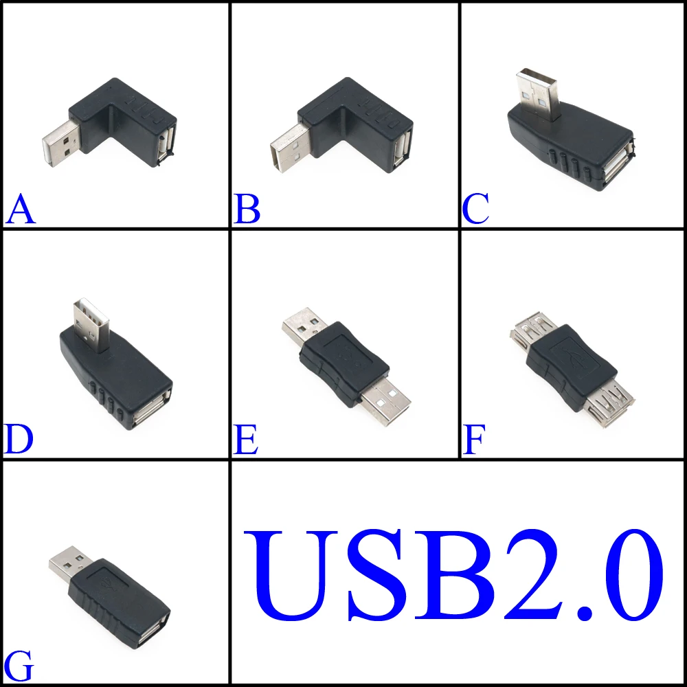 New Black USB 2.0 A Male Female Adapter Connecter Left/Right/Below/Above Angle 90/180 Degree For Laptop PC Conversion socket