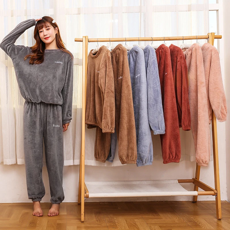 

Winter Pajamas Sets For Women Thick Warm Flannel Sleepwear Cute Homewear Long Sleeves Soft Sleep Home Cothes Loungewear Suit