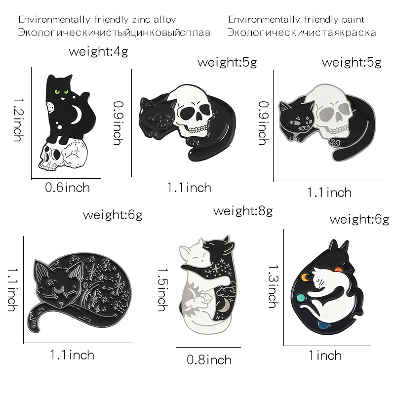 Металлические Булавки в виде кошки и черепа стиле панк романтические броши